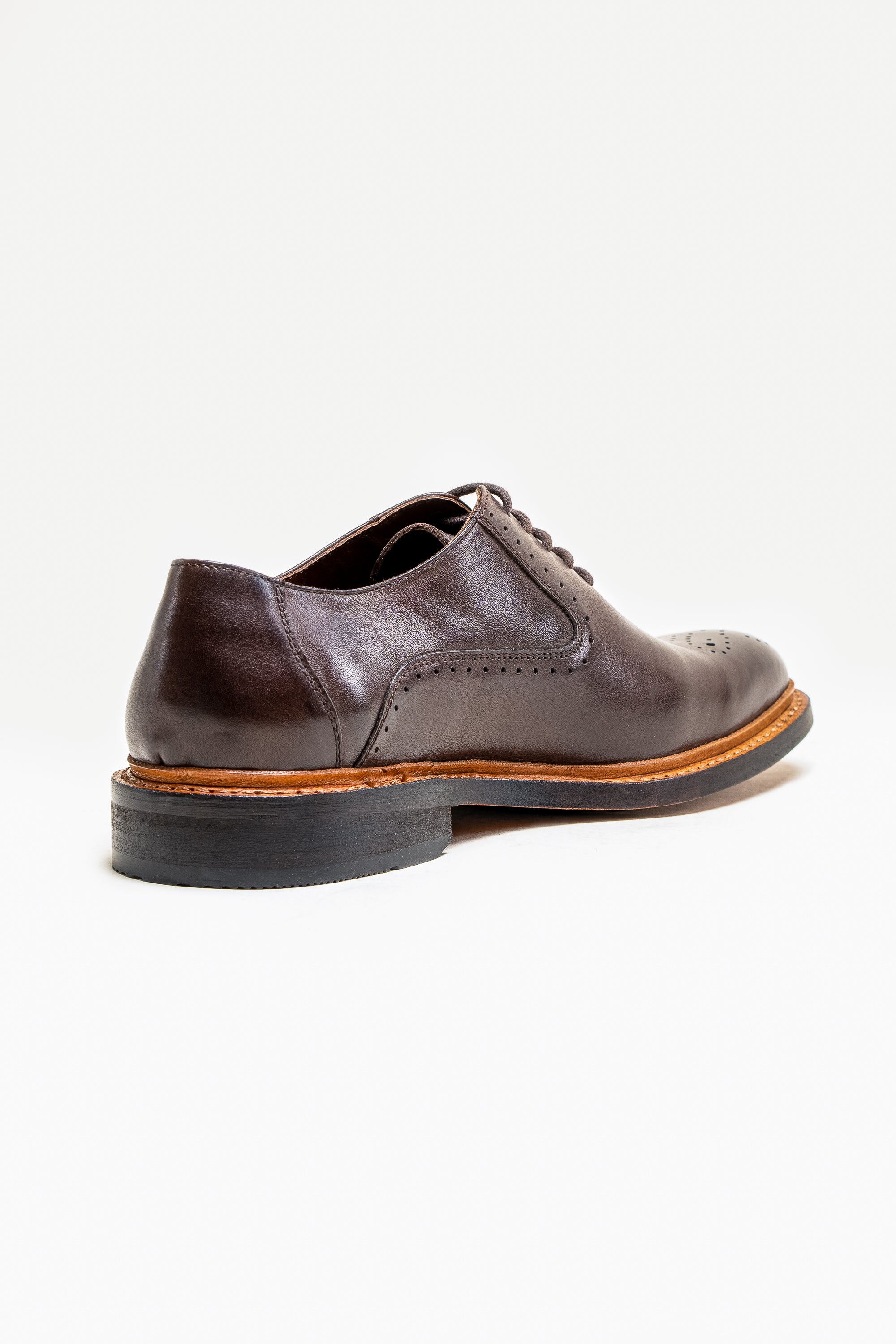 Men's Lace Up Leather Brogue Shoes - BRENTWOOD - Brown Back Picture