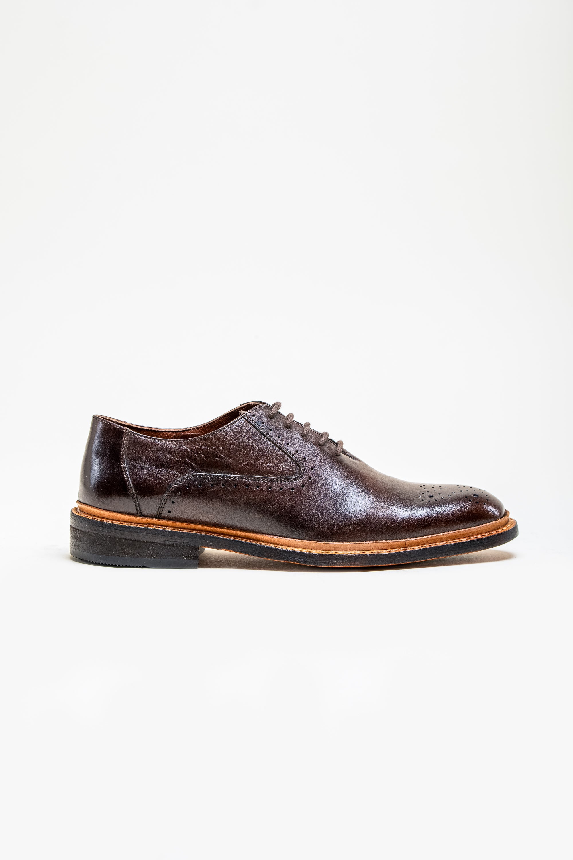 Men's Lace Up Leather Brogue Shoes - BRENTWOOD - Brown Side Picture