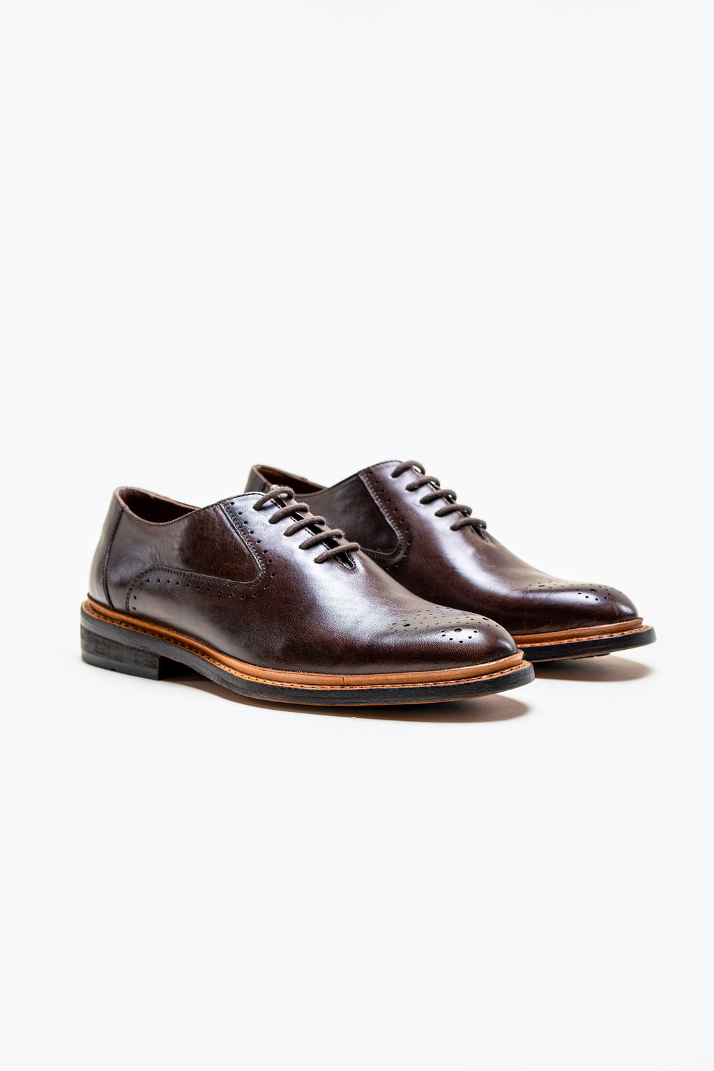 Men's brown leather lace-up brogue shoes, BRENTWOOD.
