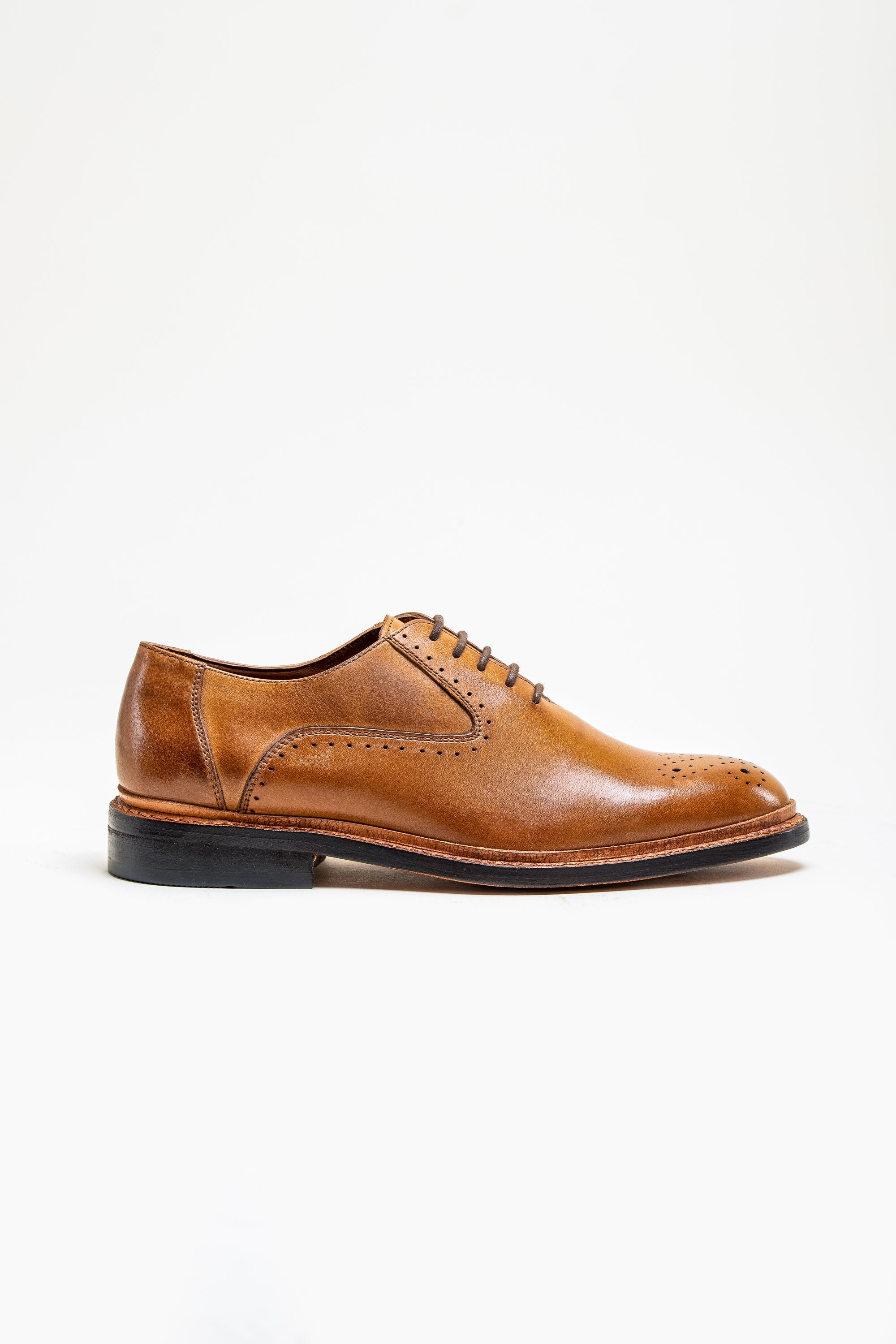 Men's Lace Up Leather Brogue Shoes - BRENTWOOD - Tan Brown Side Picture