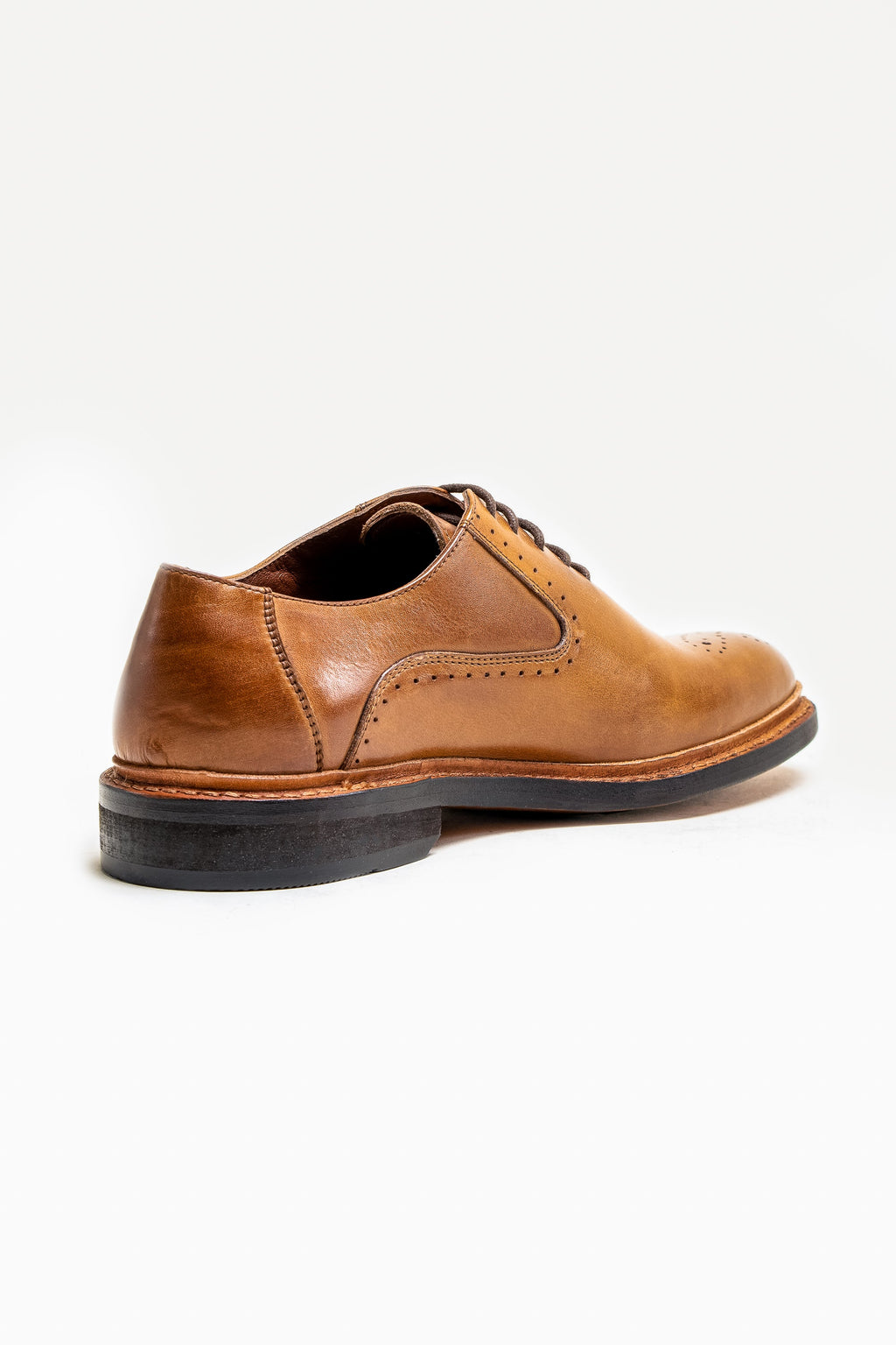 Men's Lace Up Leather Brogue Shoes - BRENTWOOD - Tan Brown Back Picture