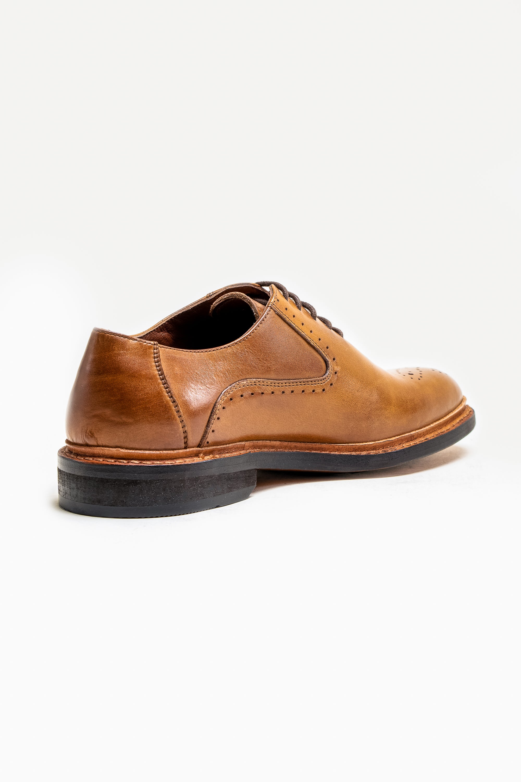 Men's Lace Up Leather Brogue Shoes - BRENTWOOD - Tan Brown Back Picture