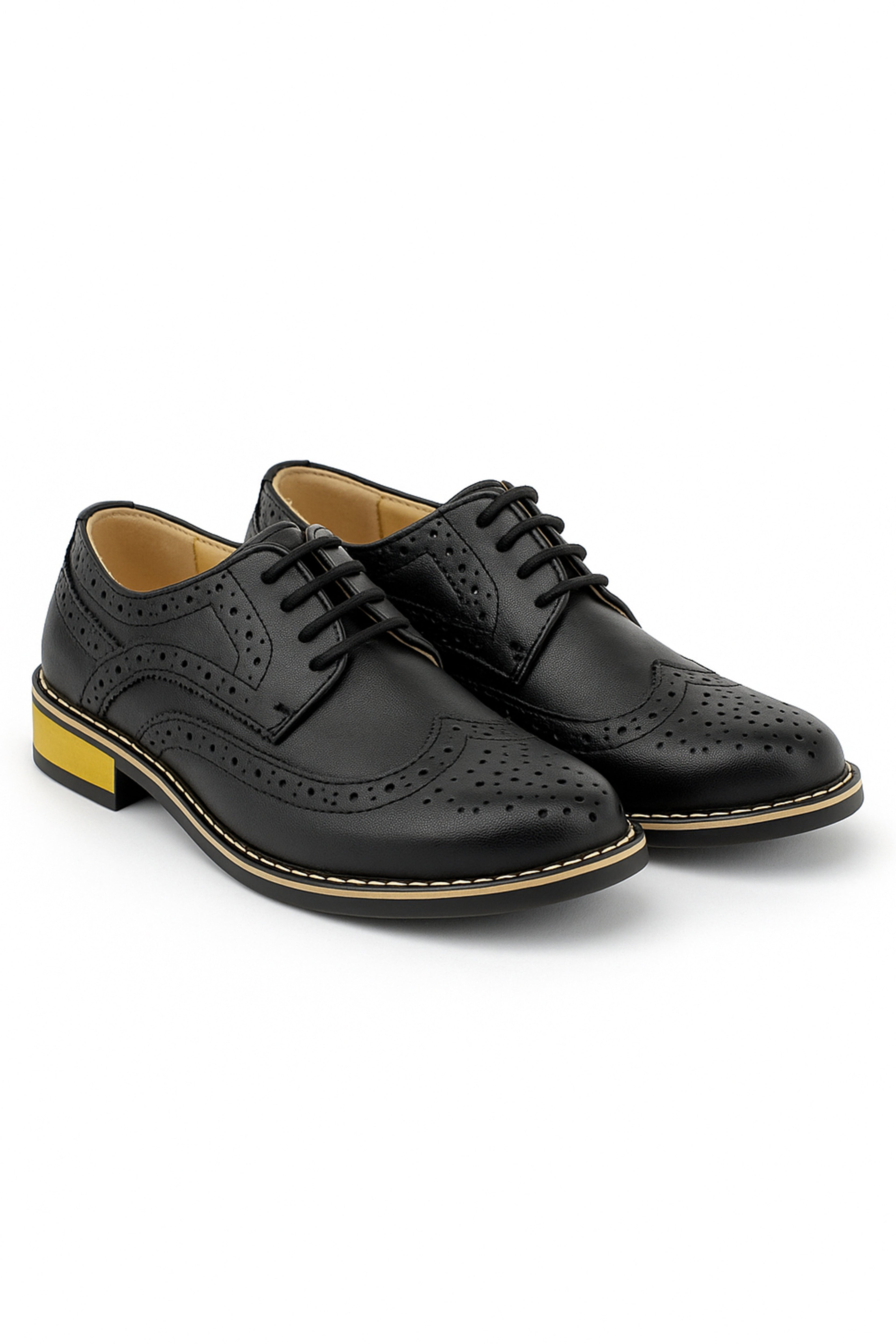 Men's Lace Up Leather Wingtip Brogue Shoes - Black Pair Side Picture