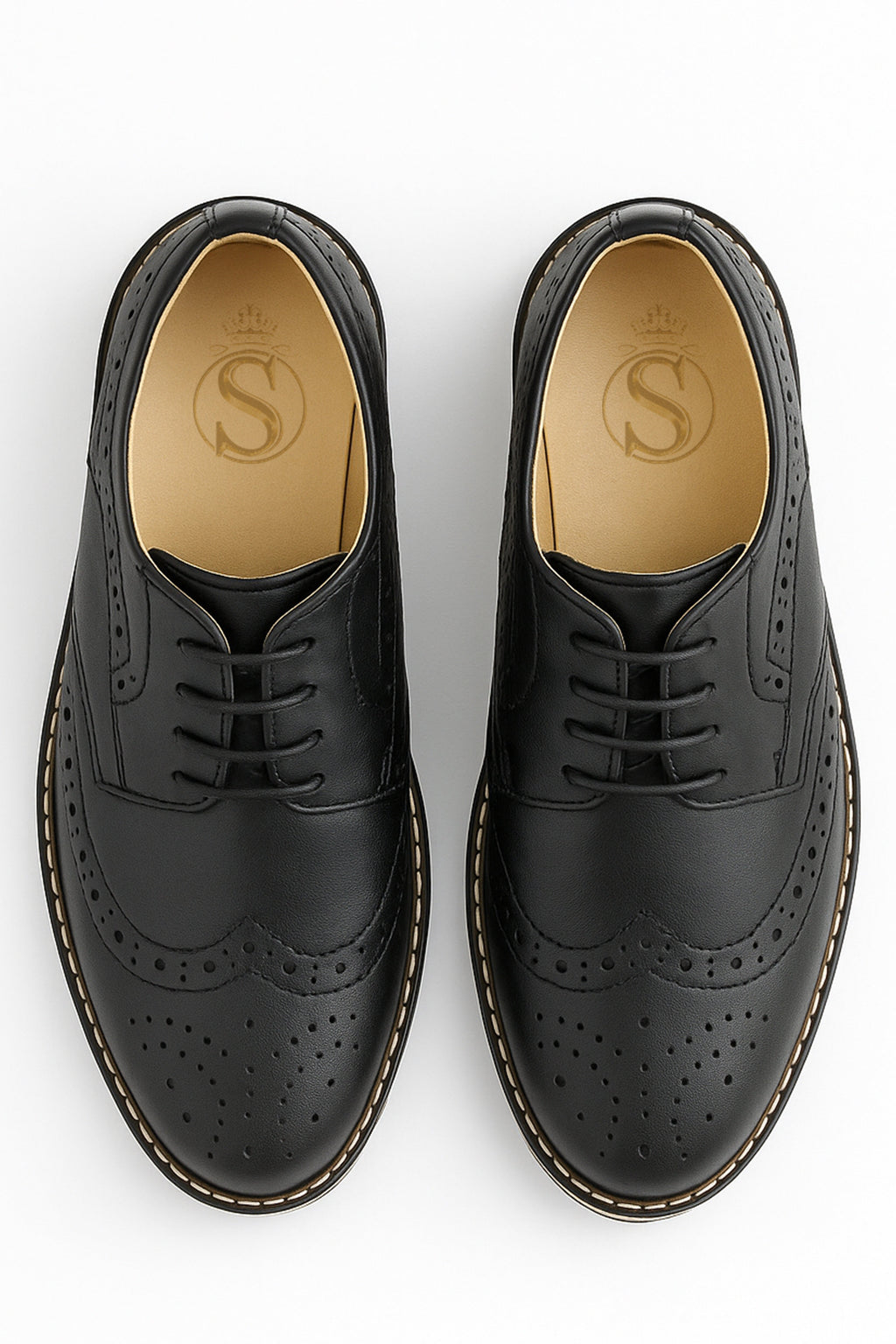 Men's Lace Up Leather Wingtip Brogue Shoes - Black Front Picture