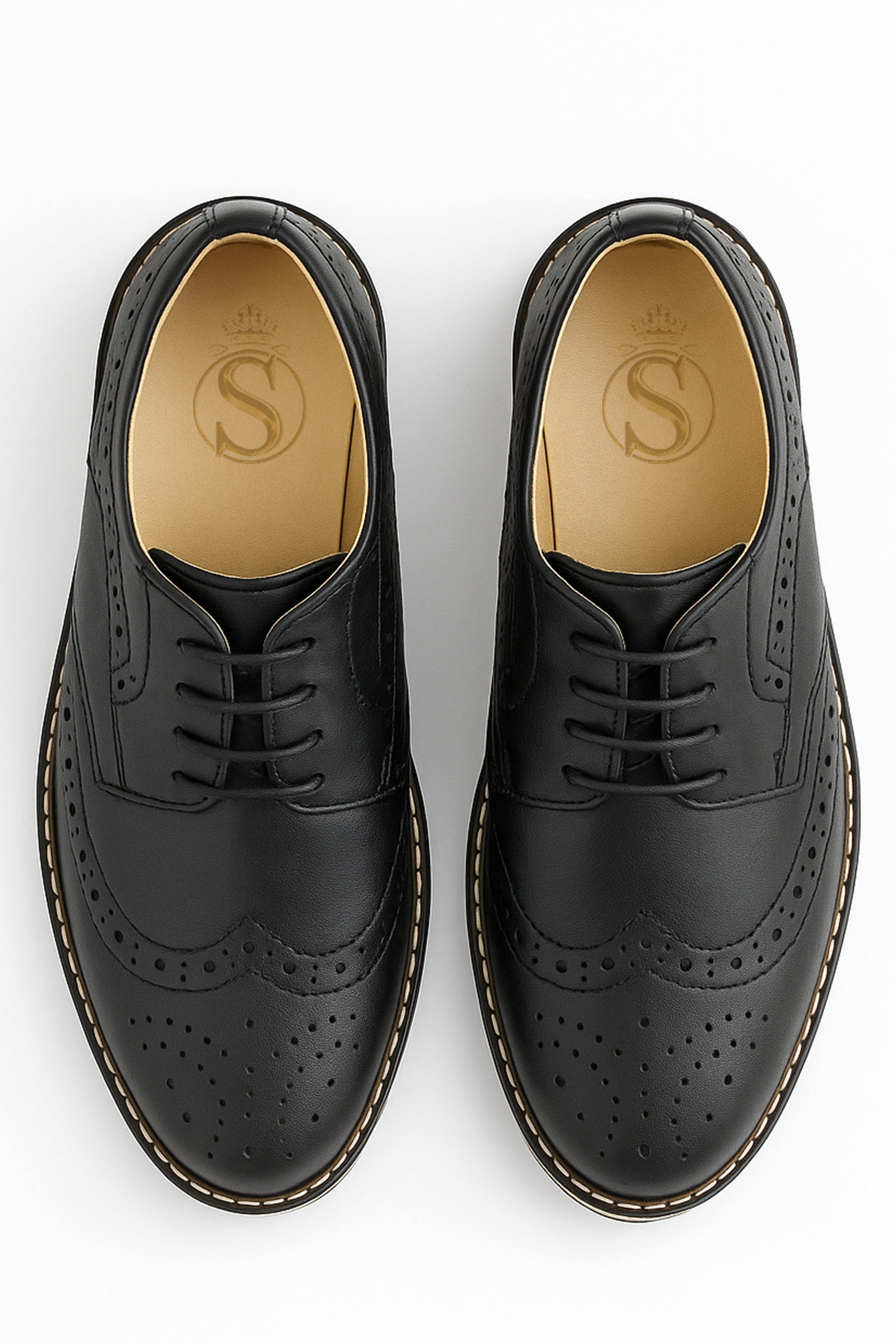 Men's Lace Up Leather Wingtip Brogue Shoes - Black Front Picture