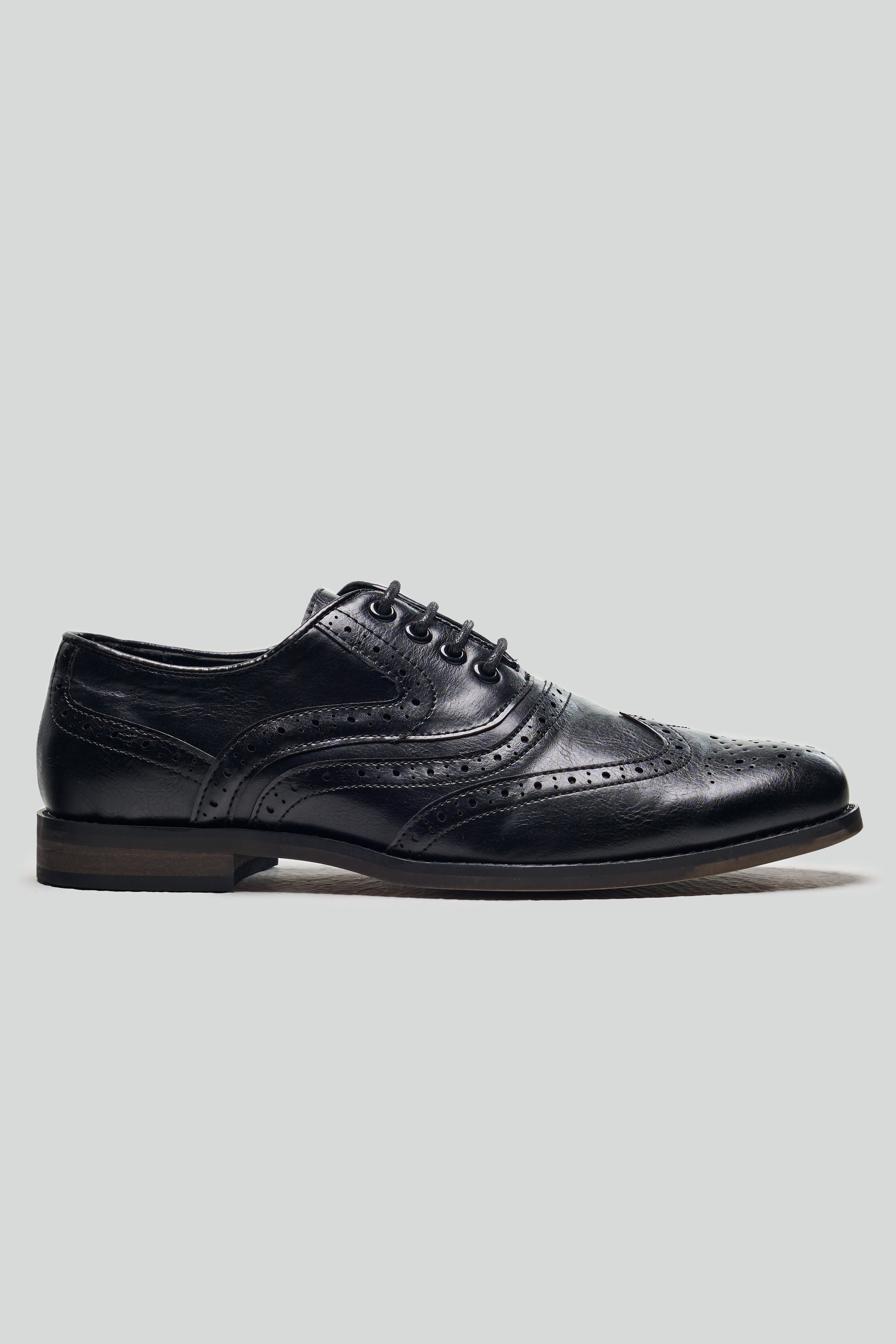 Men's Lace Up Oxford Brogue Dress Shoes - Russel - Black Side Picture