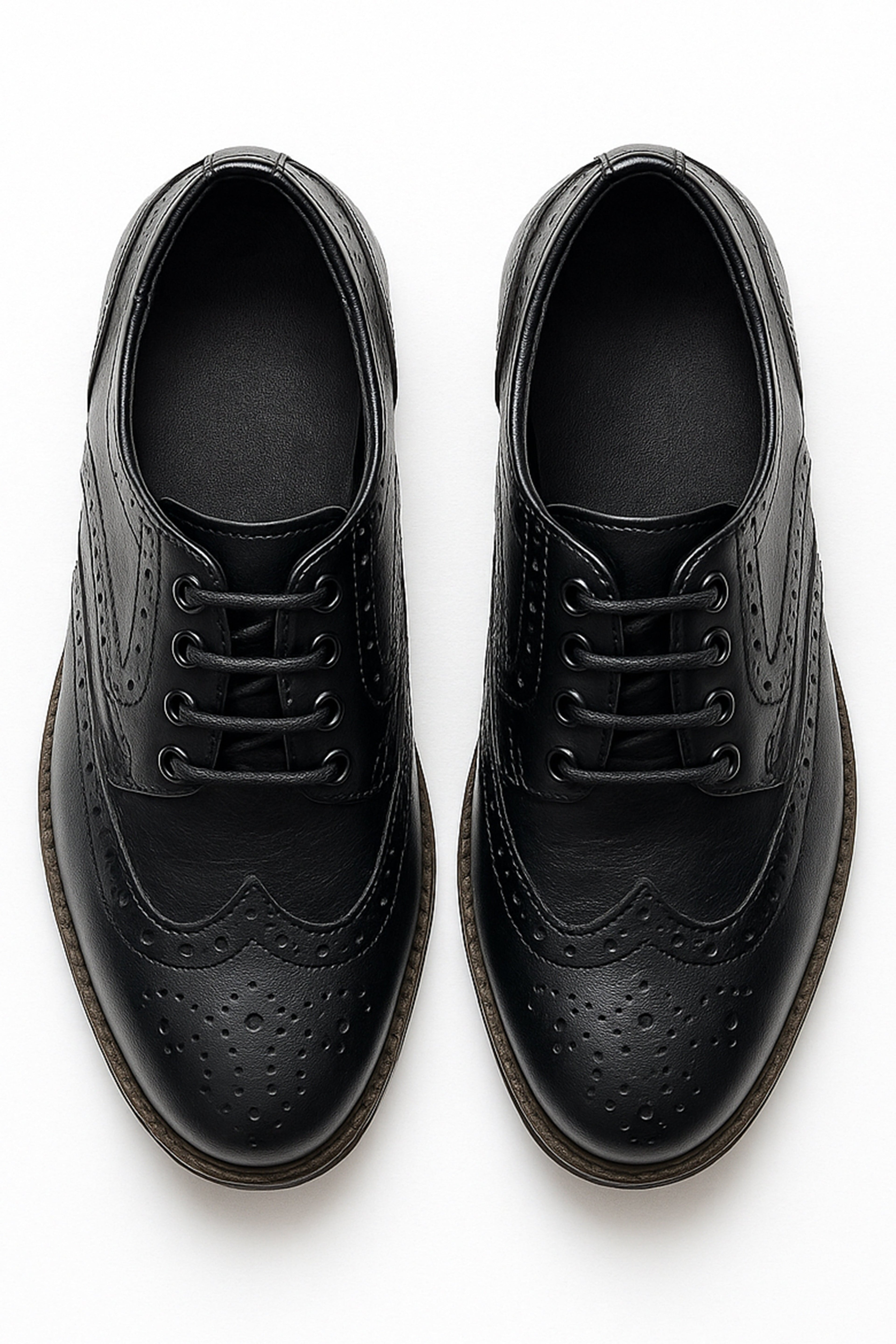 Men's Lace Up Oxford Brogue Dress Shoes - Russel - Black Front Picture