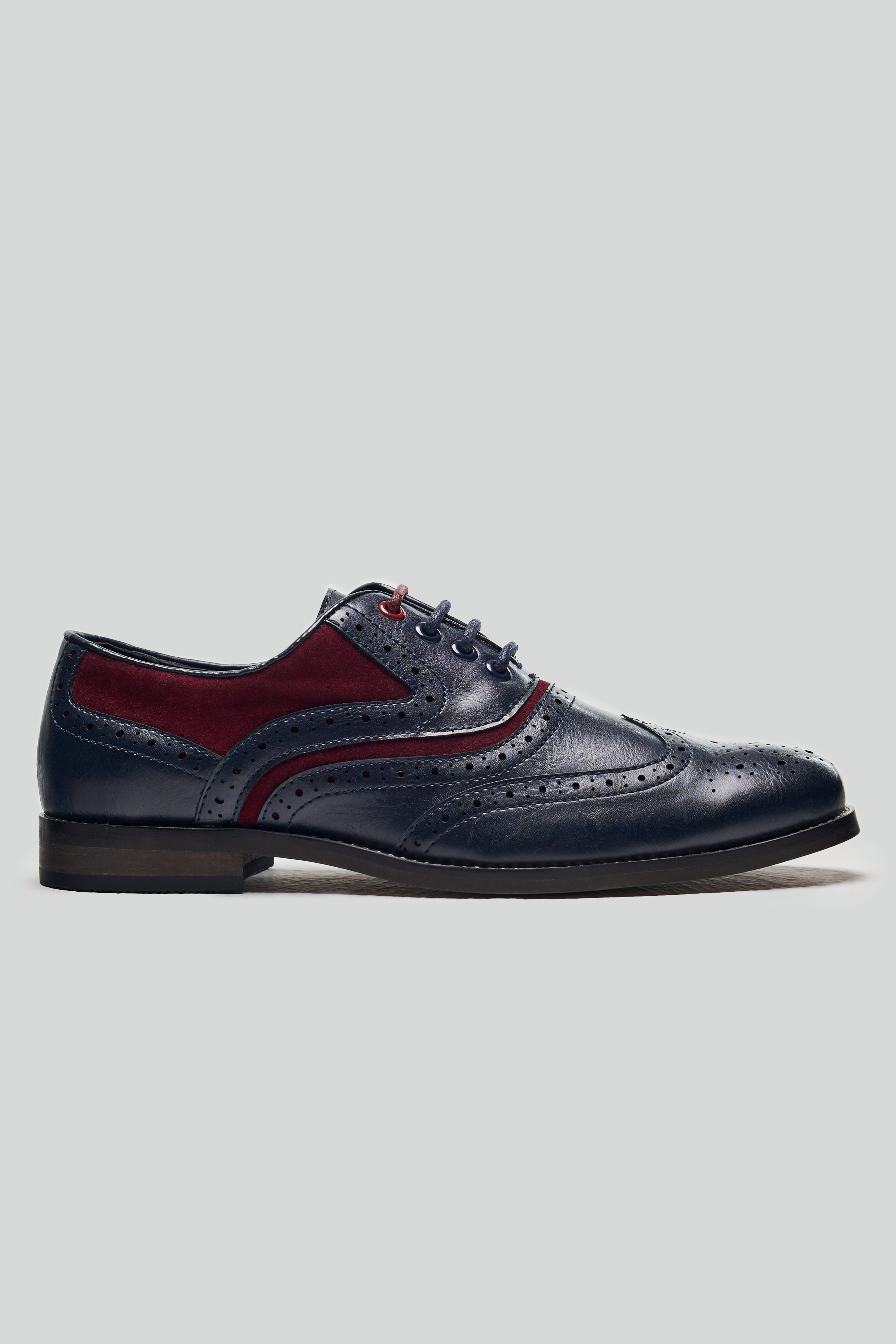 Men's Lace Up Oxford Brogue Dress Shoes - Russel - Navy Red