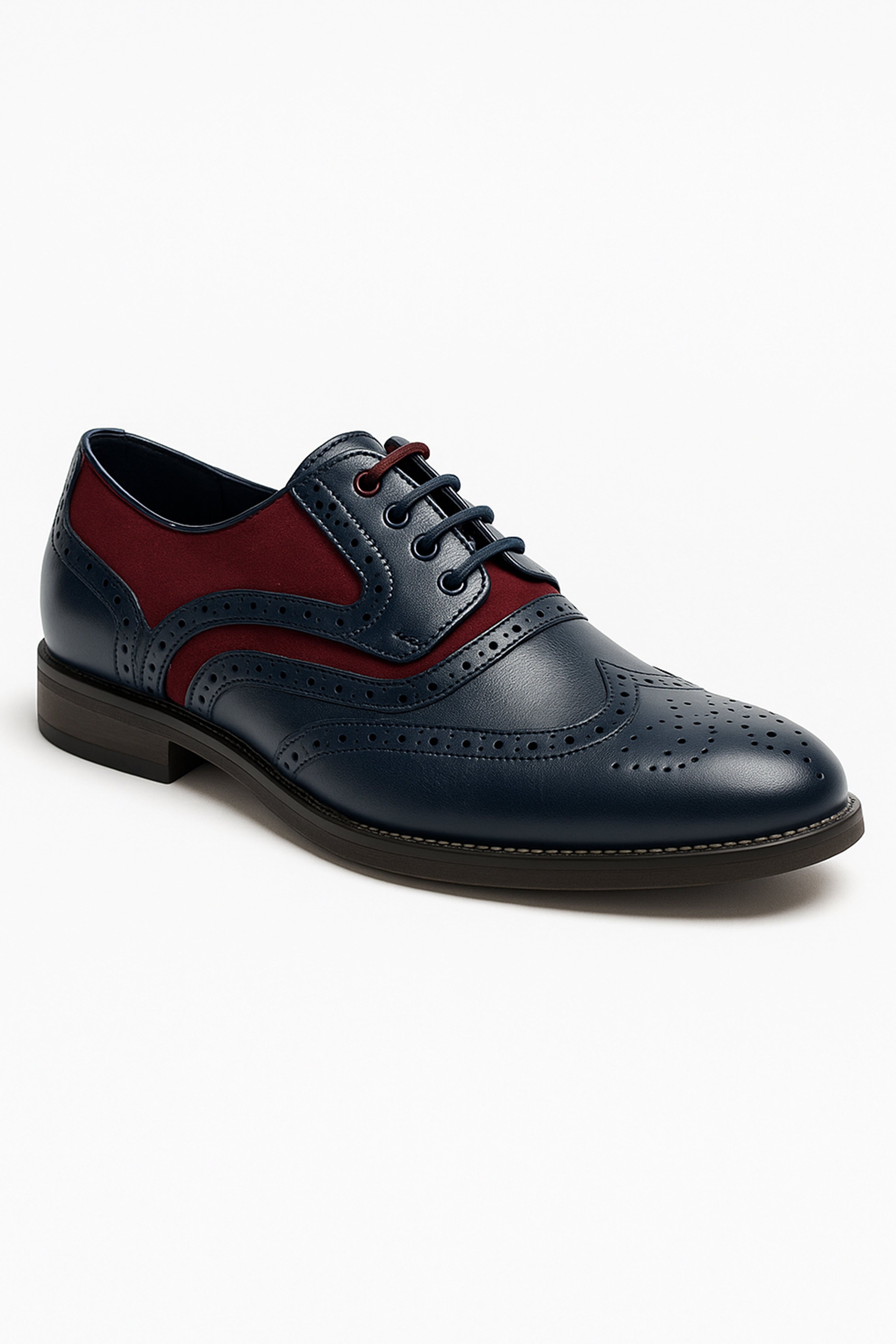 Men's navy and red lace-up oxford brogue dress shoes, RUSSEL.