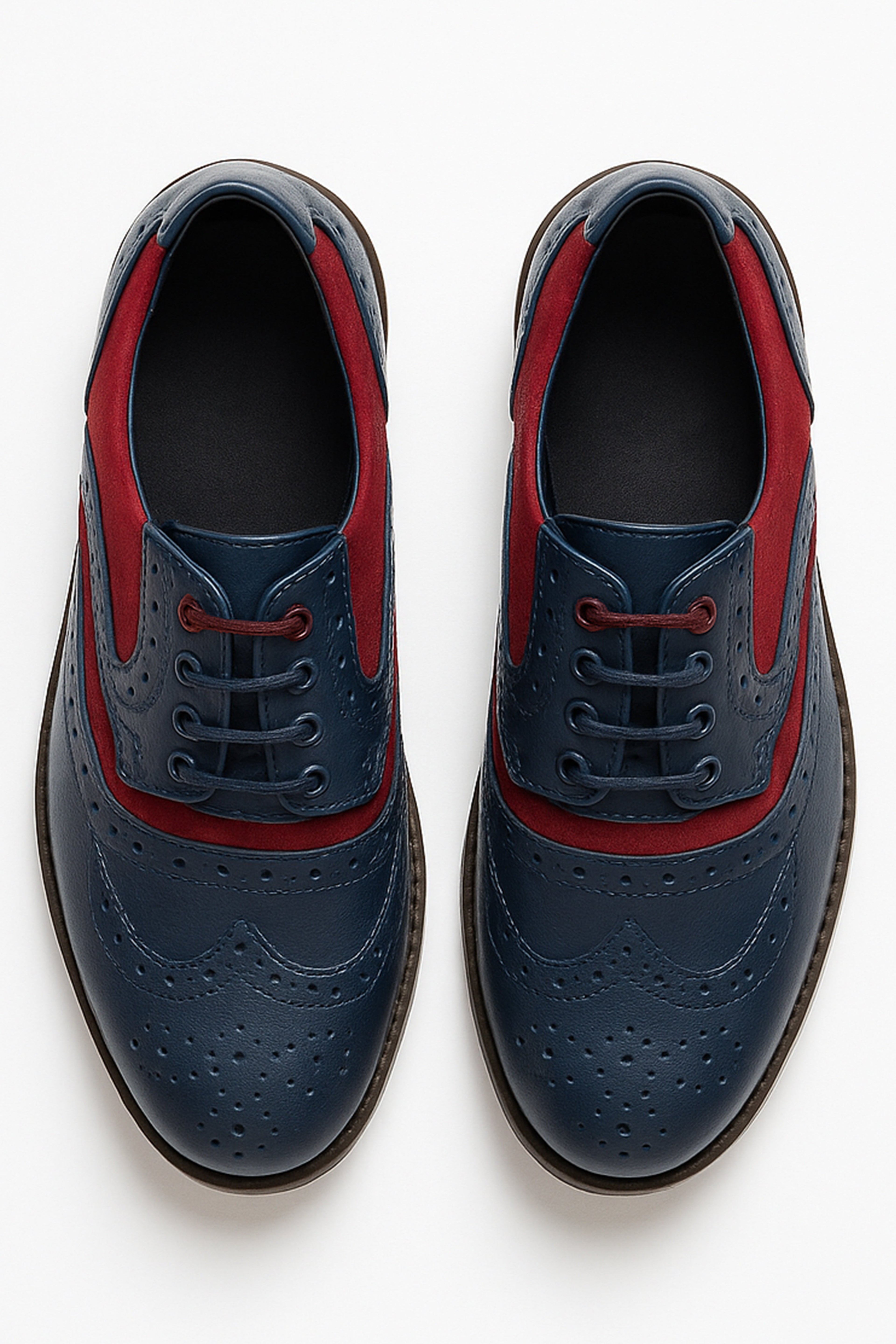 Men's Lace Up Oxford Brogue Dress Shoes - Russel - Navy Red Front Picture