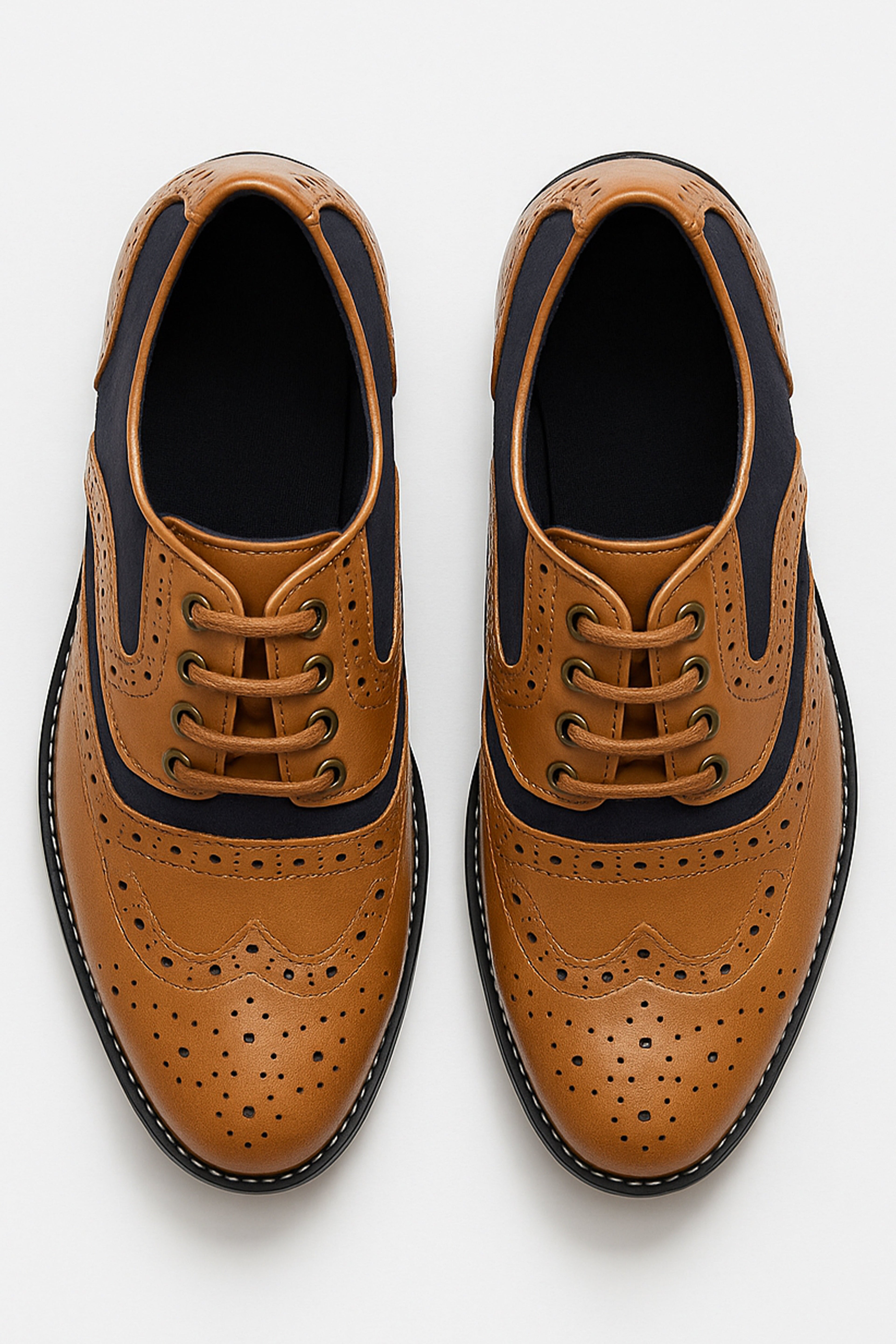 Men's Lace Up Oxford Brogue Dress Shoes - Russel - Tan Navy Front Picture