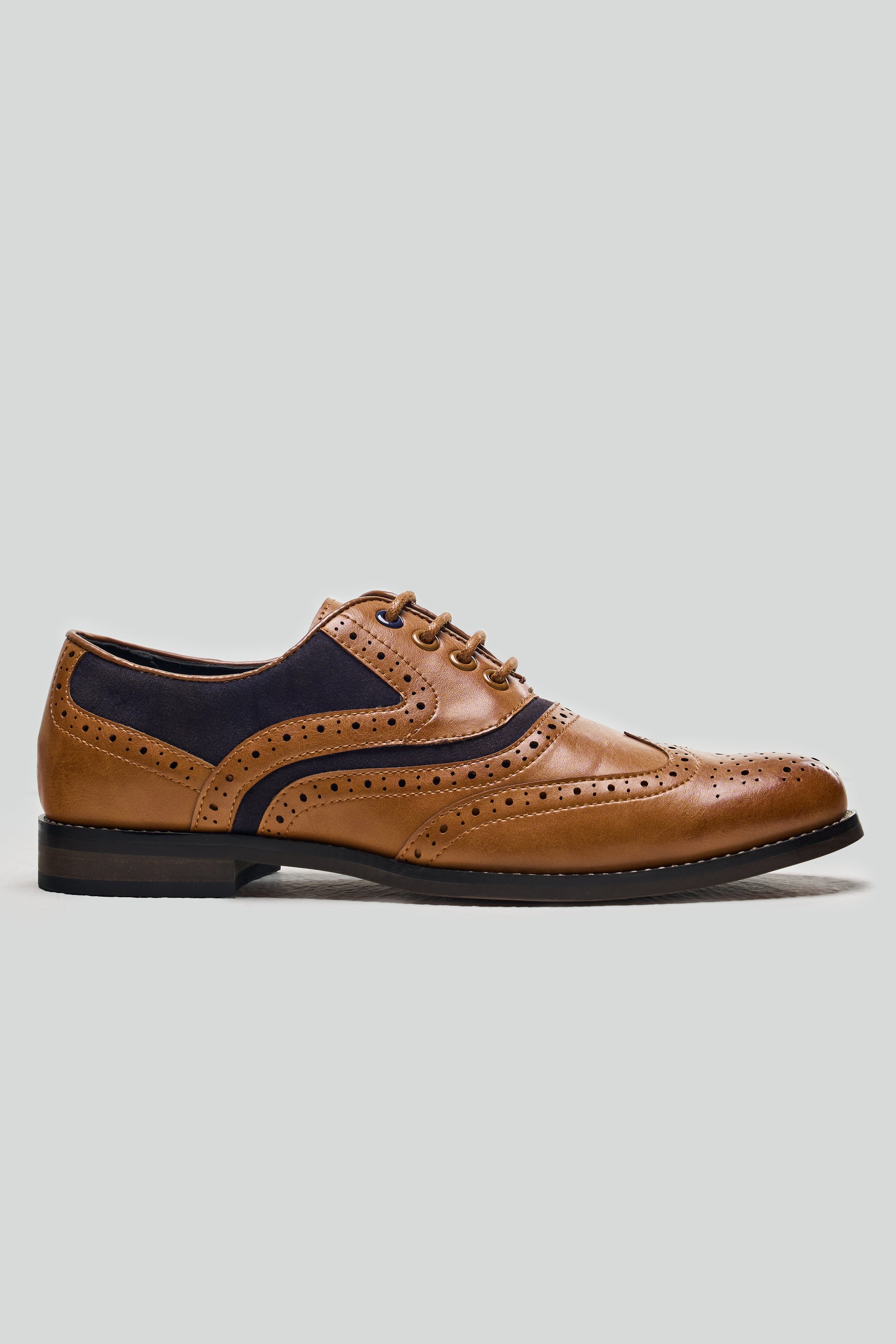 Men's Lace Up Oxford Brogue Dress Shoes - Russel - Tan Navy