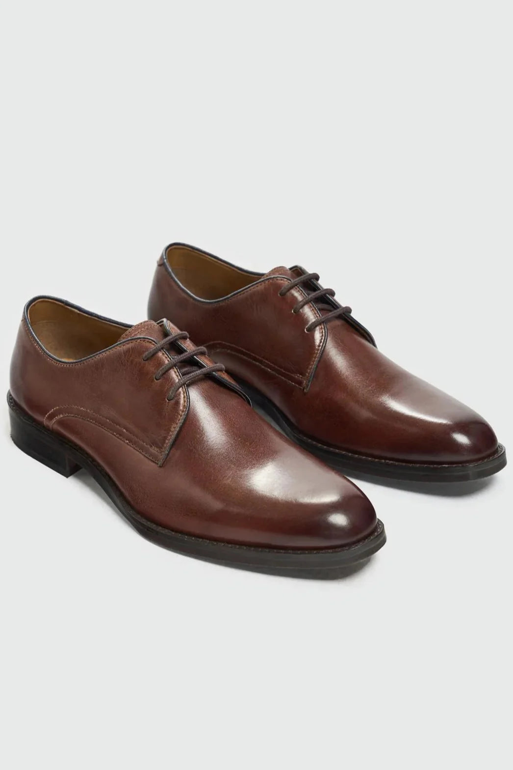 Men's brown leather lace-up derby dress shoes, TAYLOR.