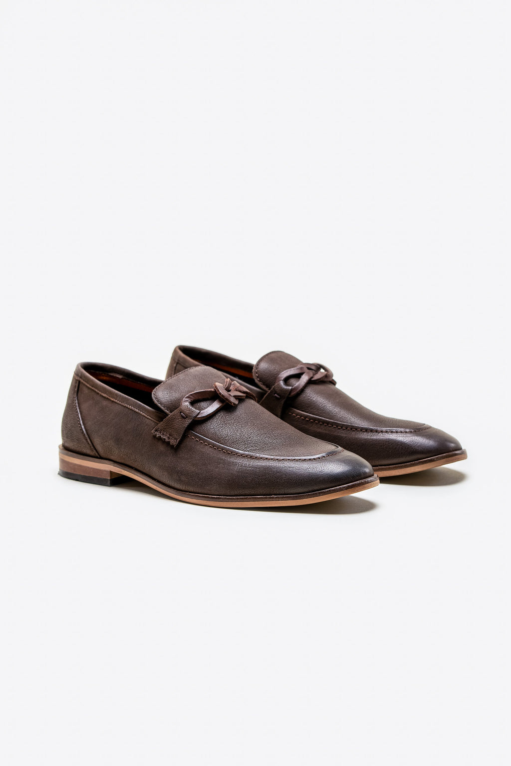 Men's rust brown leather slip-on horsebit loafers, ARLINGTON.