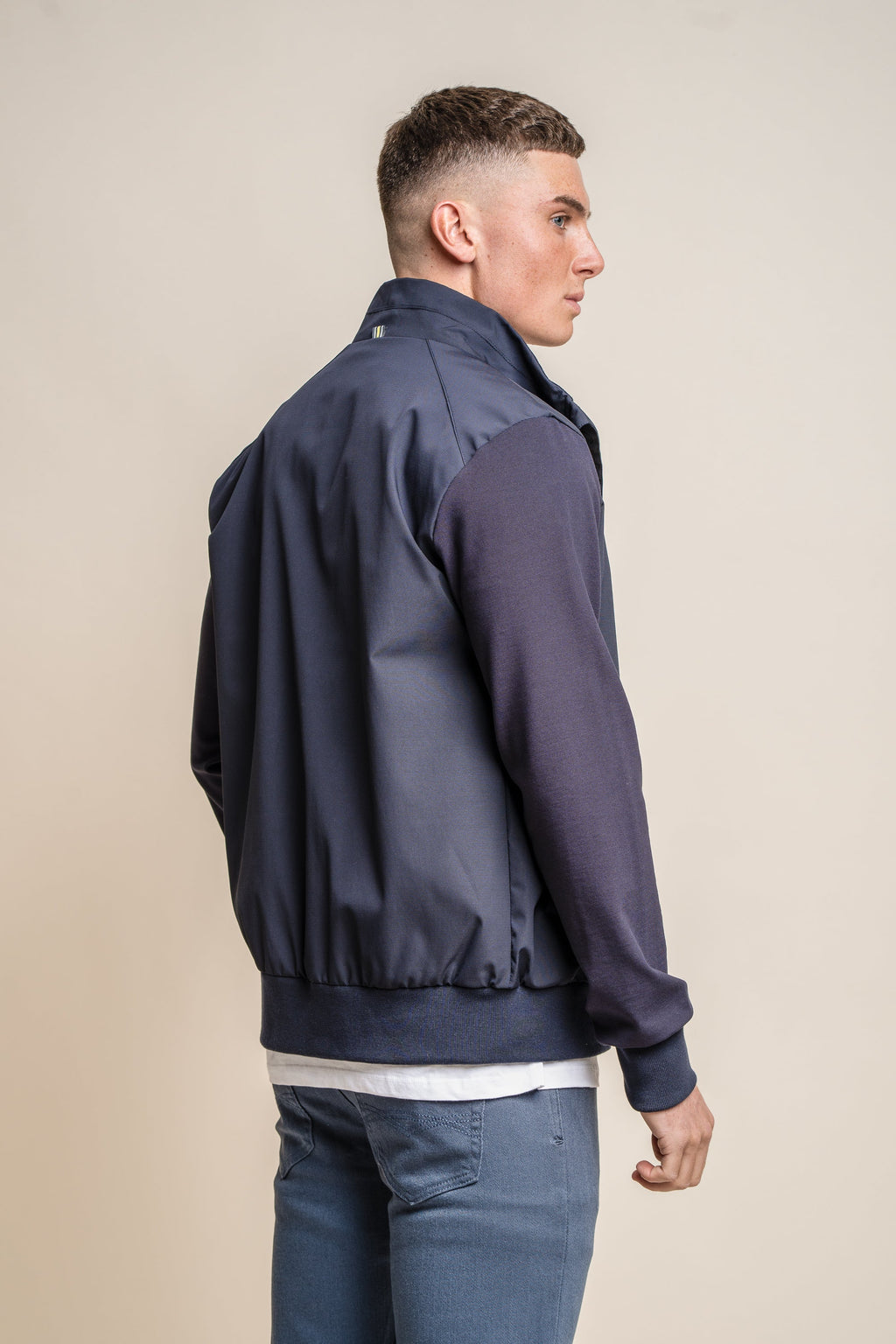 Men's Lightweight Slim Fit Bomber Jacket - KASPER - Navy Model Back Picture