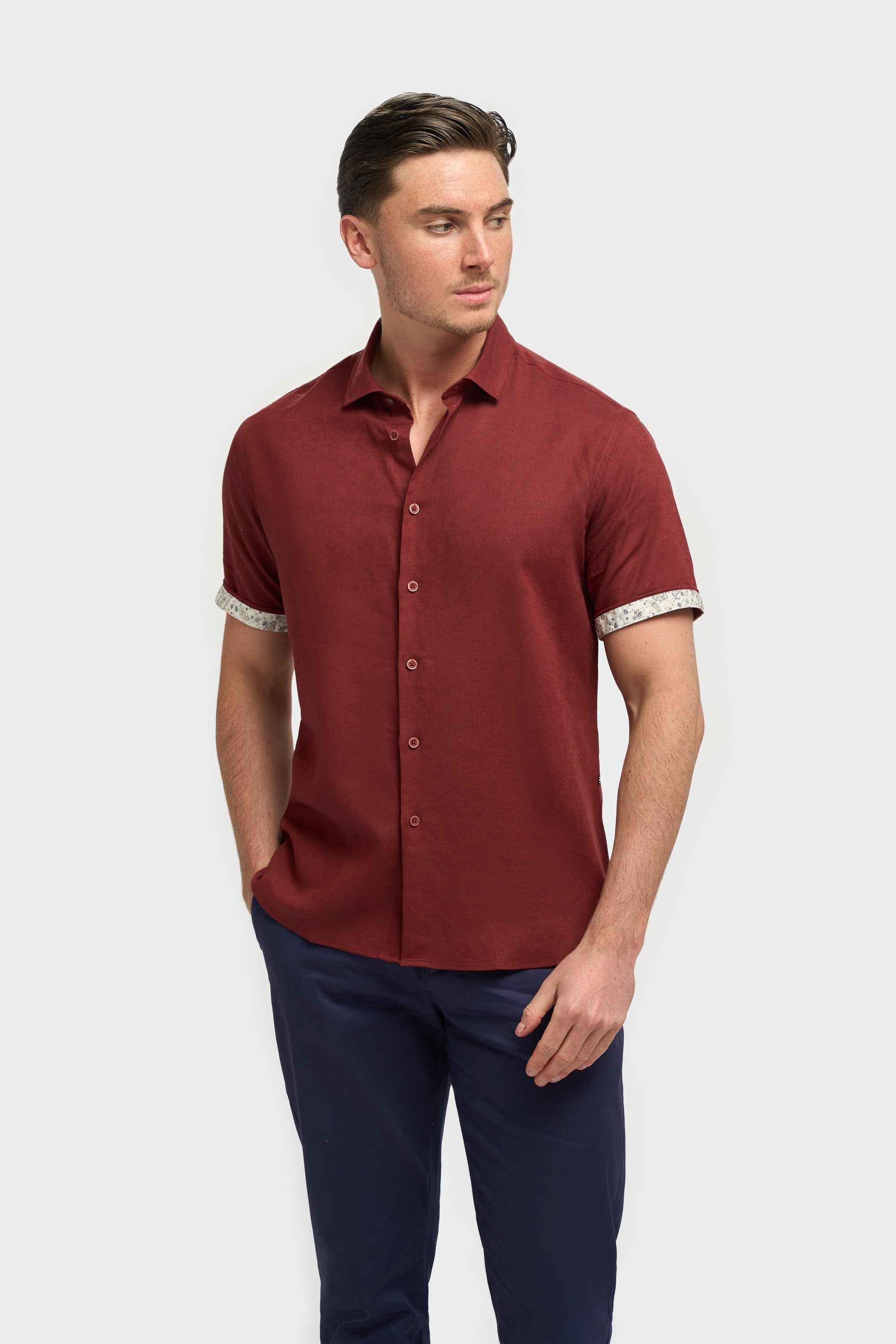 Men’s linen short sleeve shirt slim fit summer weight