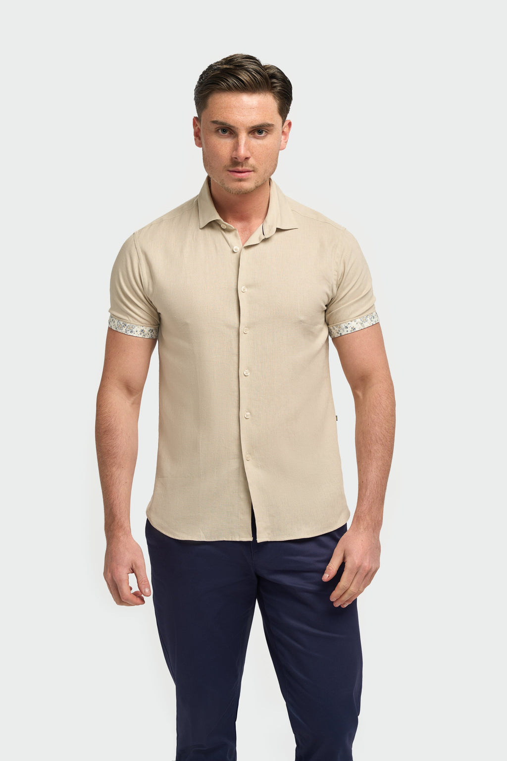 Men’s linen short sleeve shirt slim fit breathable