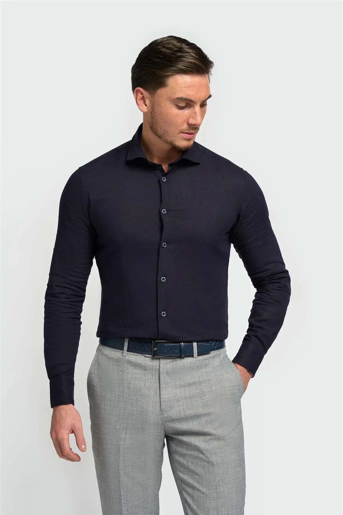 Men’s linen shirt slim fit classic collar business
