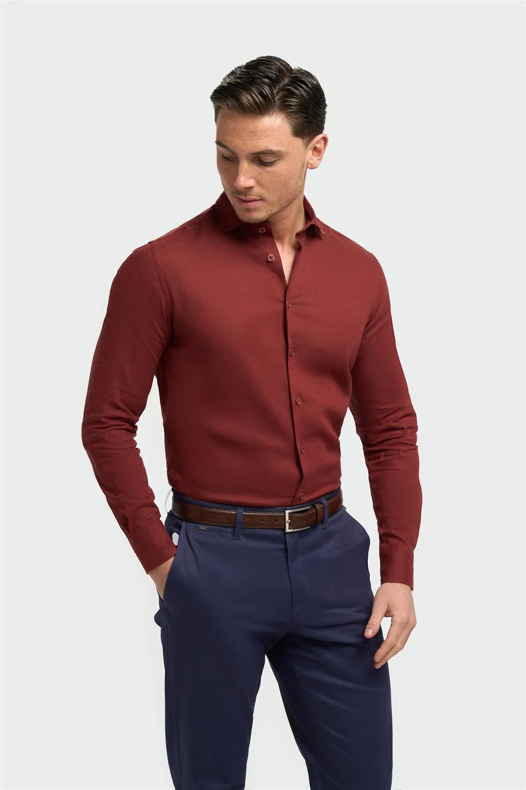 Men’s linen dress shirt slim fit classic collar