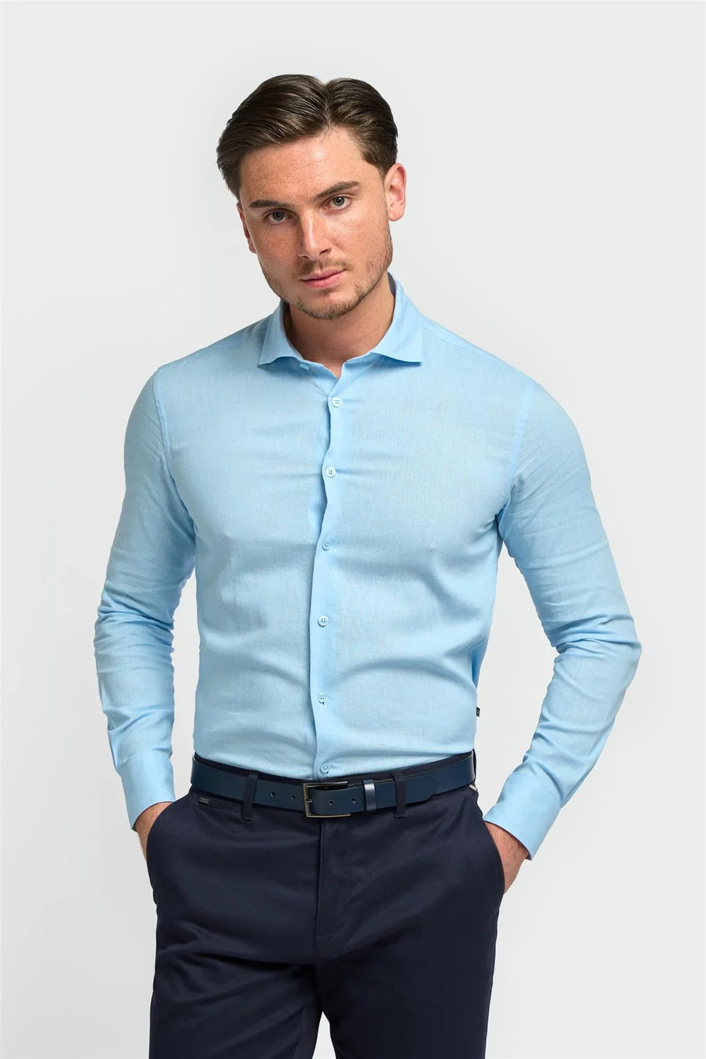 Men’s linen shirt slim fit classic collar easy iron