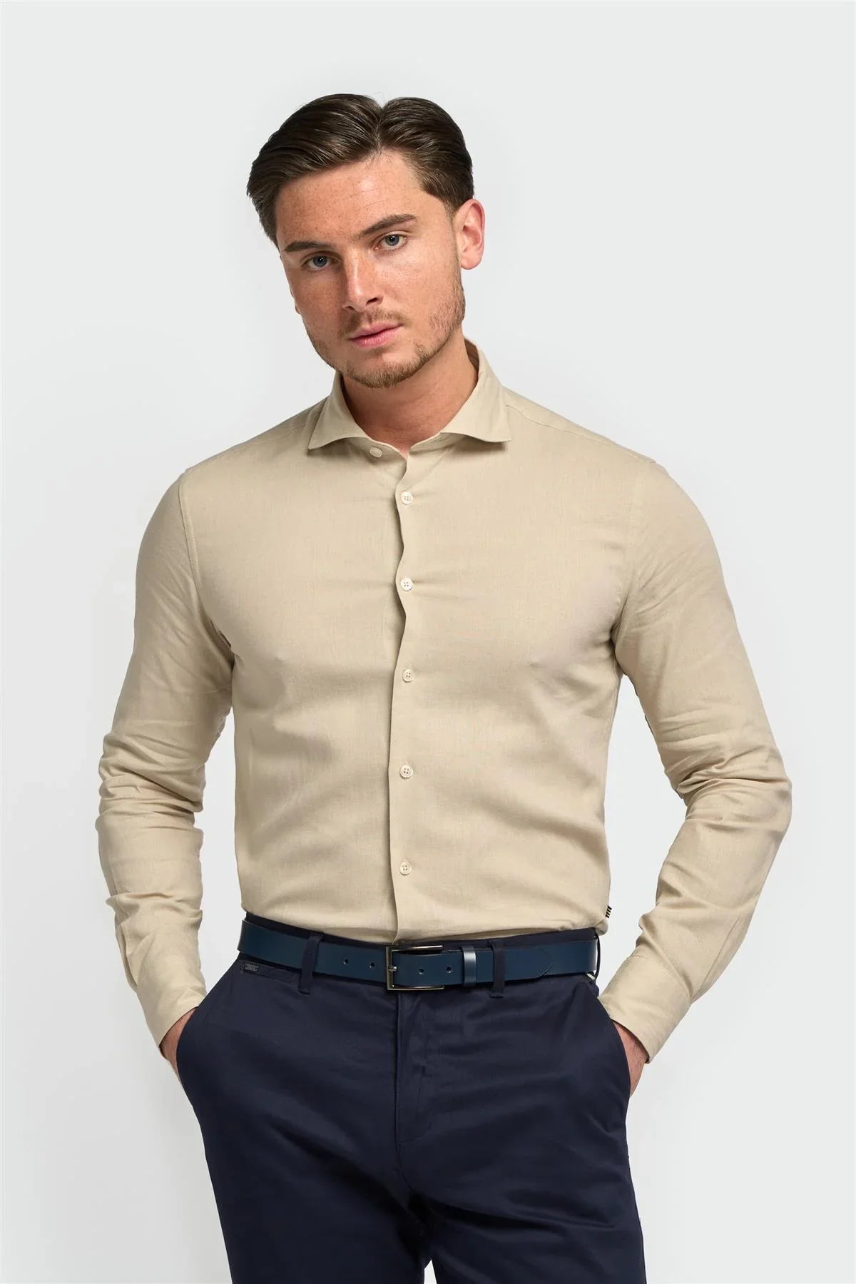 Men’s linen shirt slim fit classic collar long sleeve