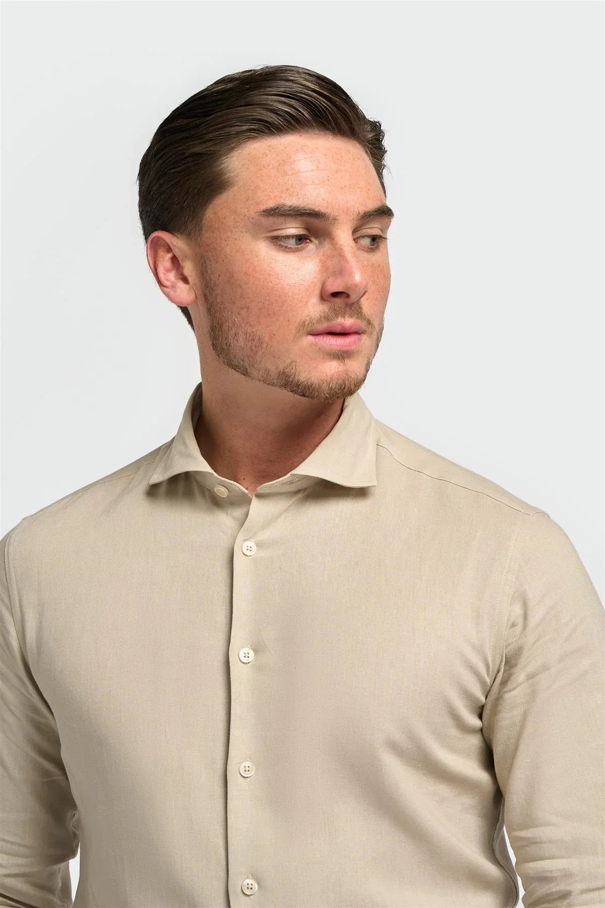 Men’s Linen Blend Slim Fit Button Up Shirt - Matera - Taupe