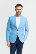 Image of men’s linen pinstripe slim fit blazer, casual summer jacket