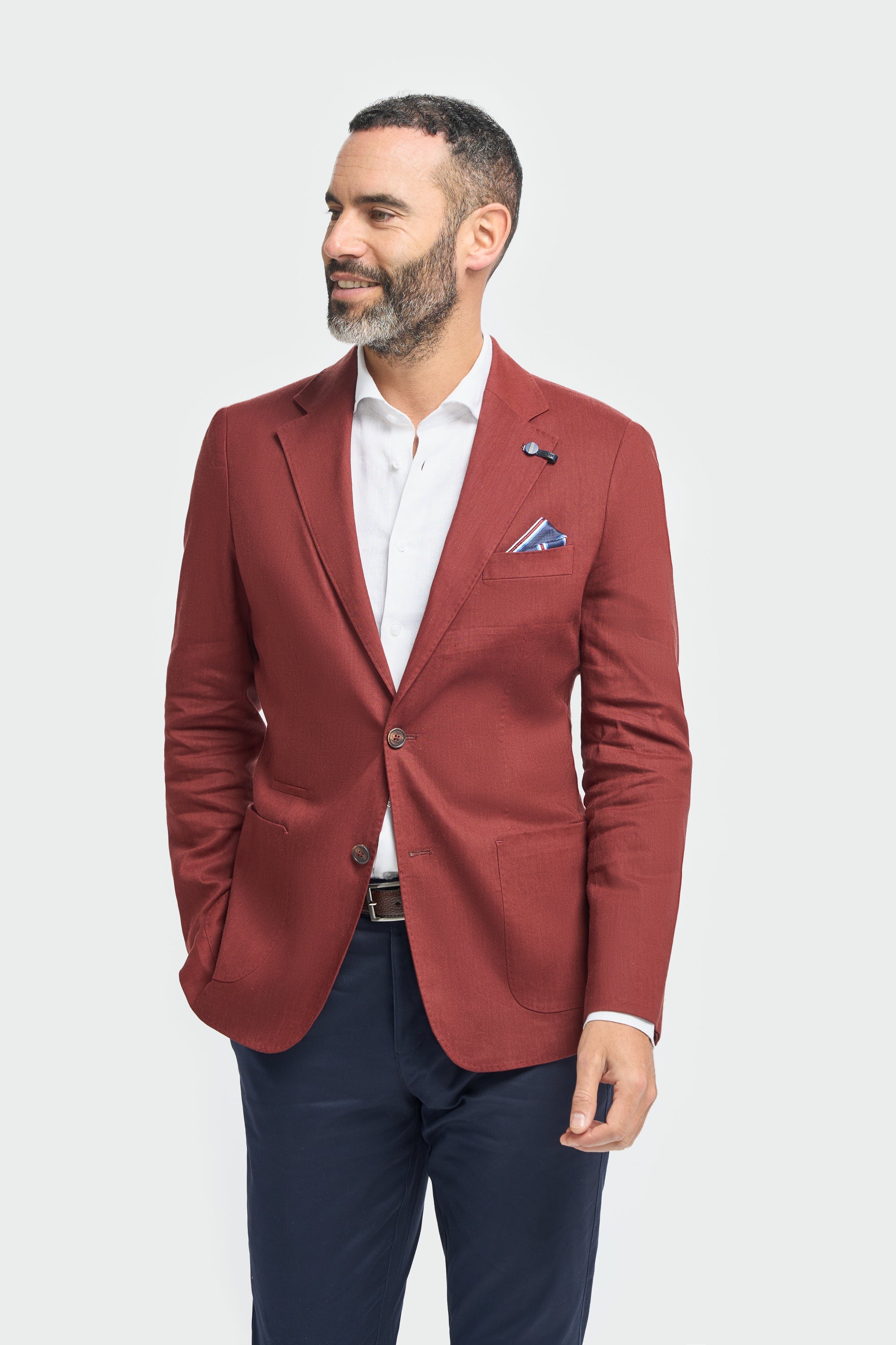 Image of men’s linen slim fit blazer, casual jacket for spring events