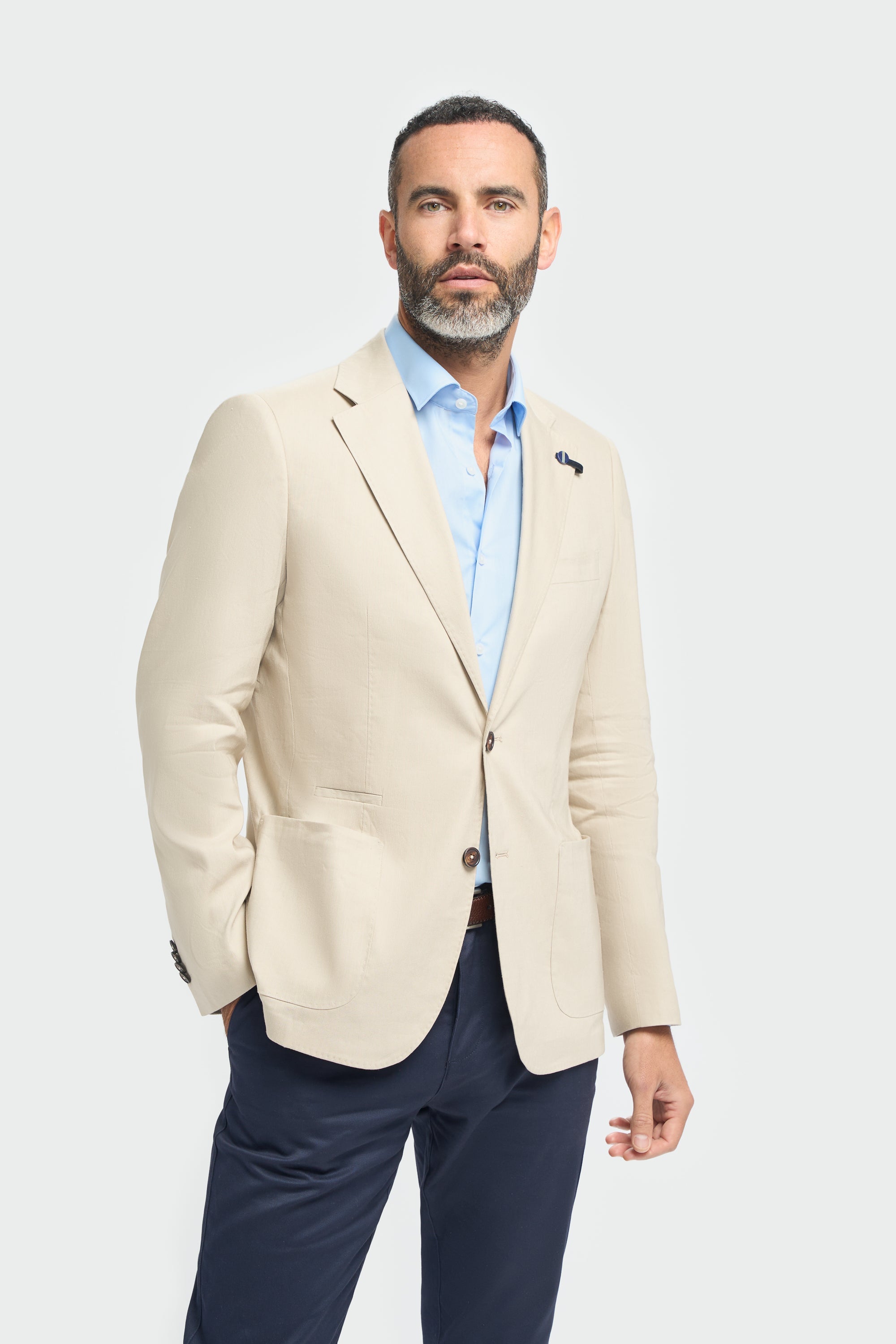 Image of men’s linen slim fit blazer, smart casual summer jacket