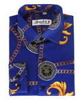 Men’s saks blue satin shirt slim fit printed long sleeve
