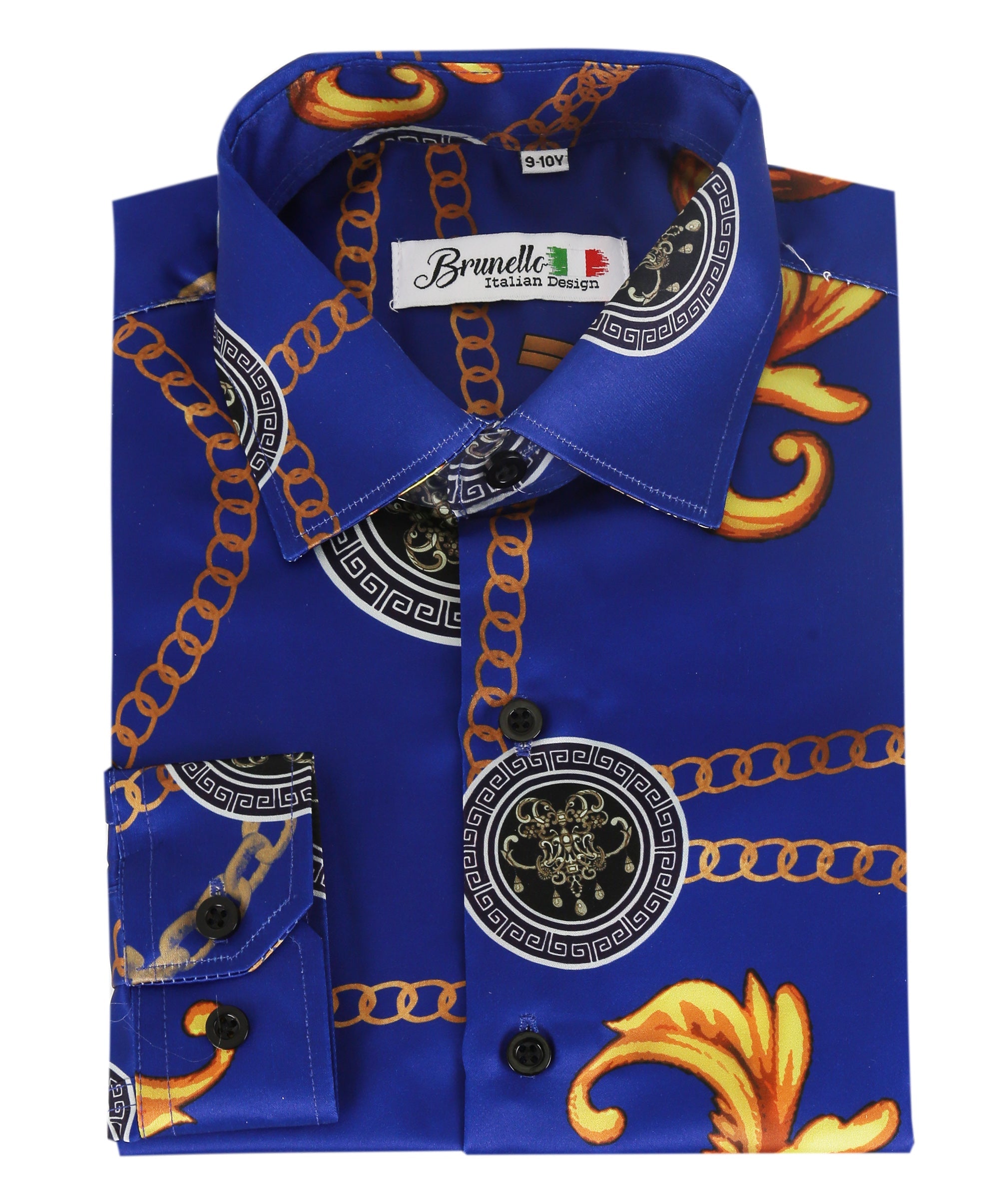 Men’s saks blue satin shirt slim fit printed long sleeve