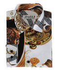 Men’s white gold satin shirt slim fit printed long sleeve