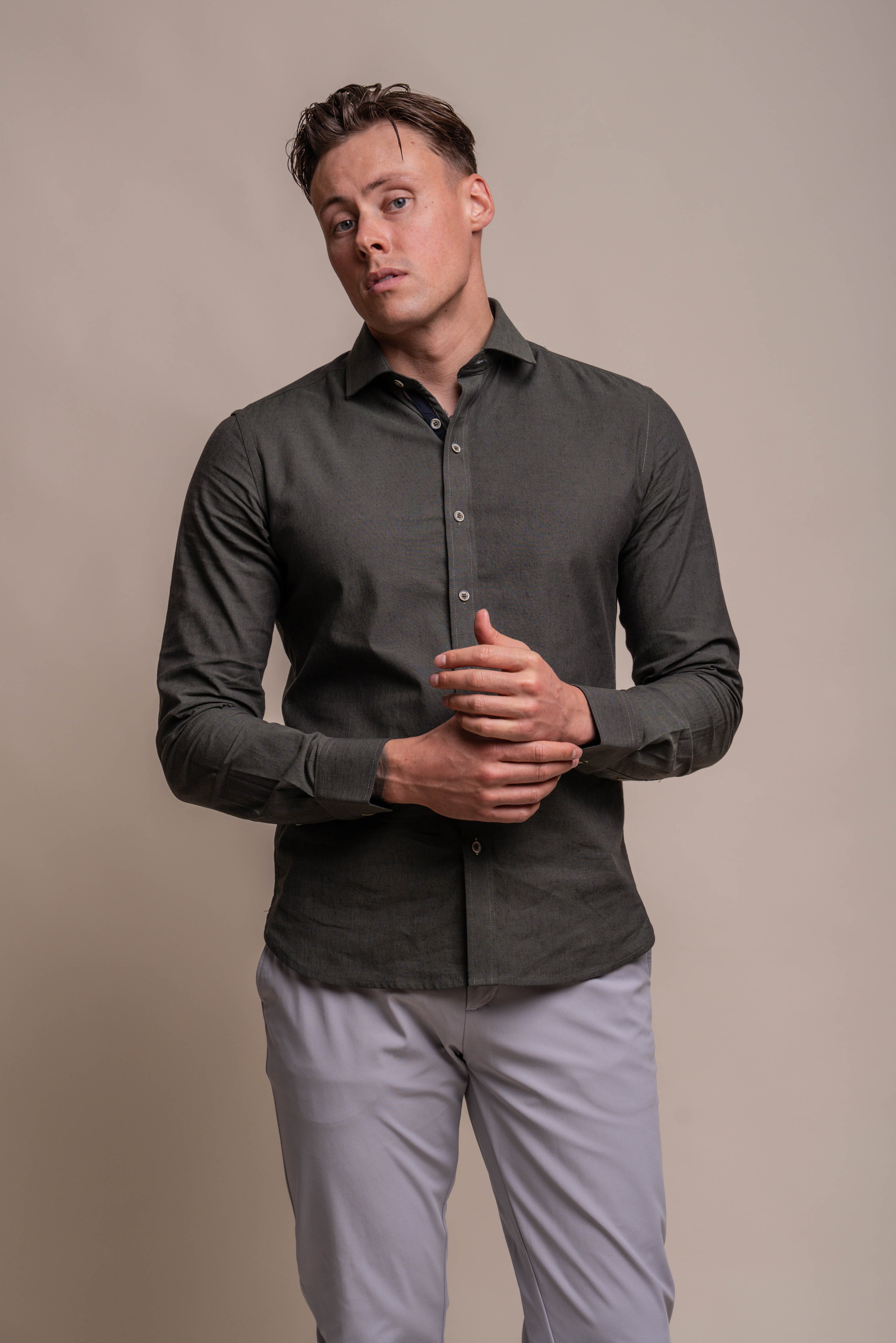 Men’s linen shirt tailored fit long sleeve breathable
