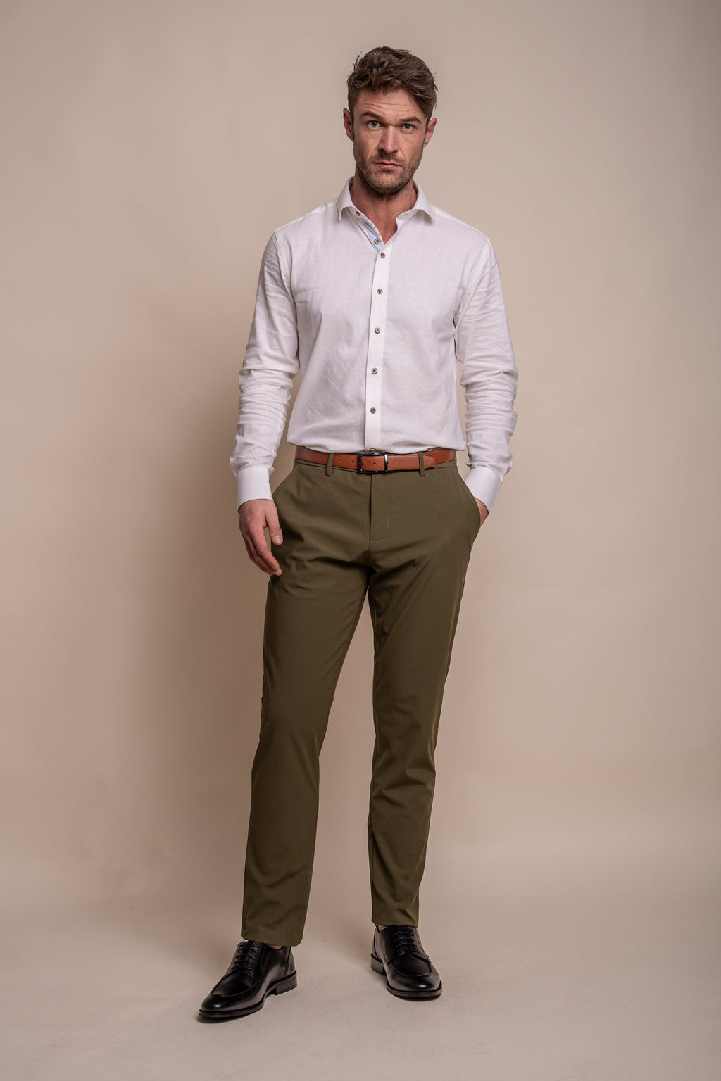 Men's Long Sleeves Linen Shirt - JORDI - White Model Front Picture