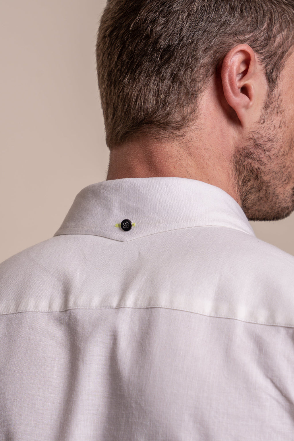 Men's Long Sleeves Linen Shirt - JORDI - White Detail Picture