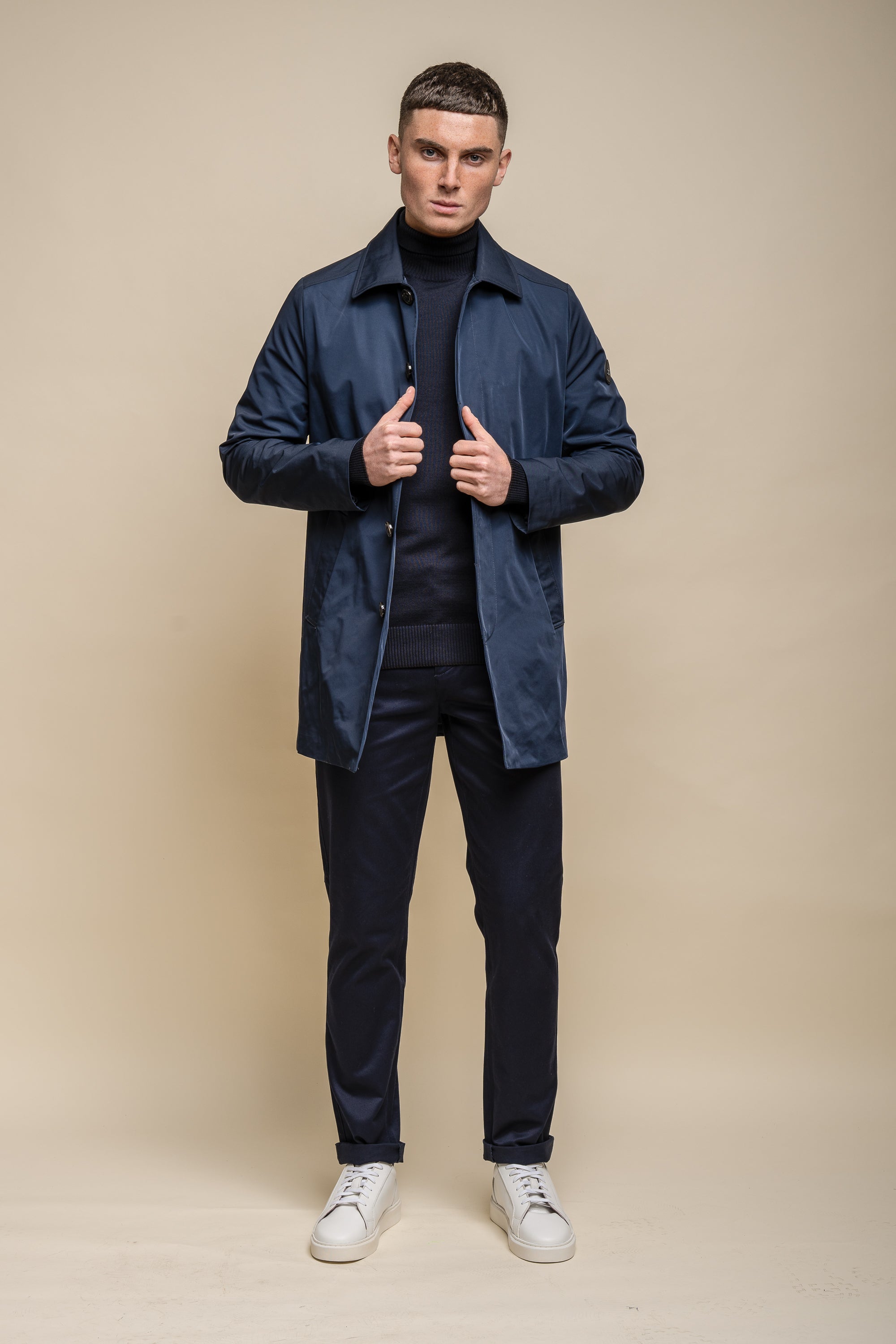 Men's Mi-Length Lightweight Casual Coat - BARRACUDA - Navy Blue Front Picture