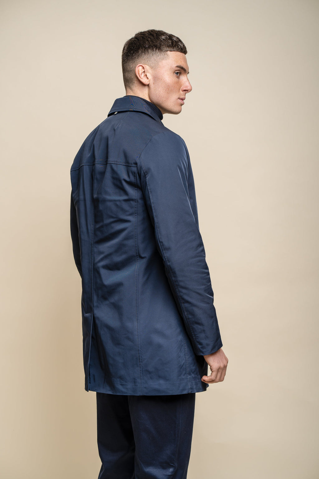 Men's Mi-Length Lightweight Casual Coat - BARRACUDA - Navy Blue Back Picture