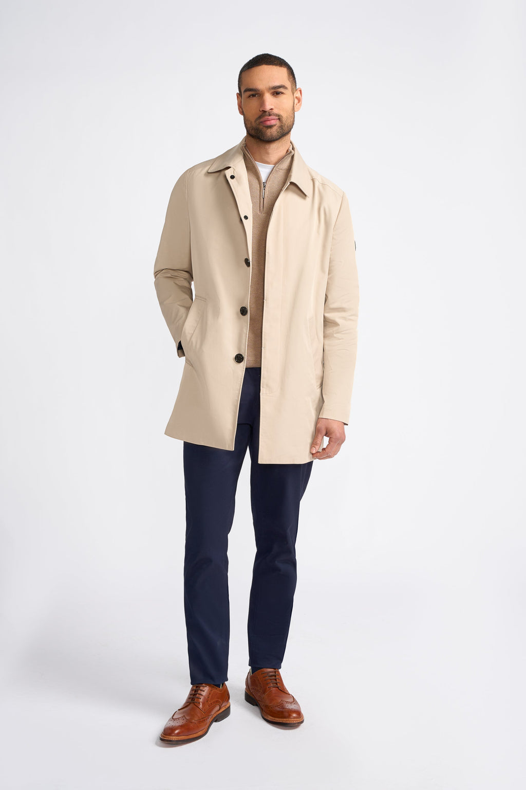 Men's Mi-Length Lightweight Casual Coat - BARRACUDA - Stone Beige Model Picture