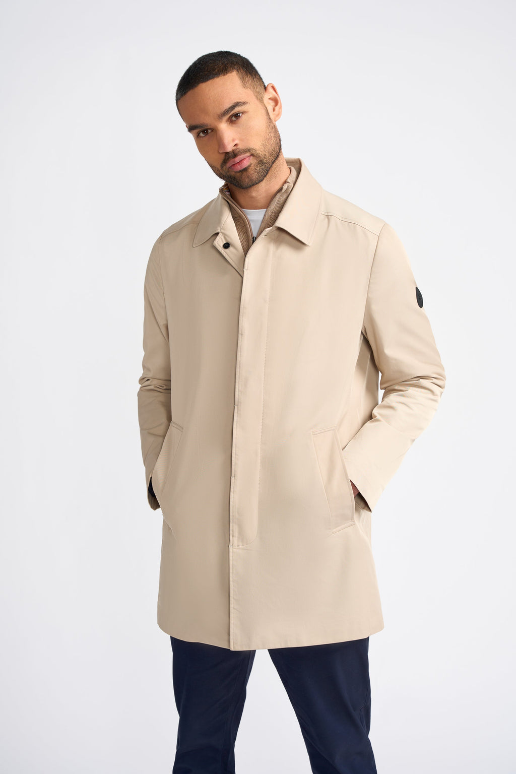 Men’s Mi-Length lightweight casual coat in stone beige, BARRACUDA.