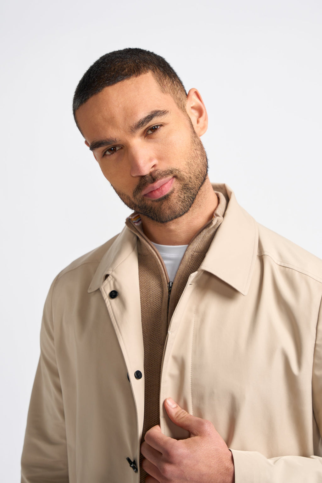 Men's Mi-Length Lightweight Casual Coat - BARRACUDA - Stone Beige