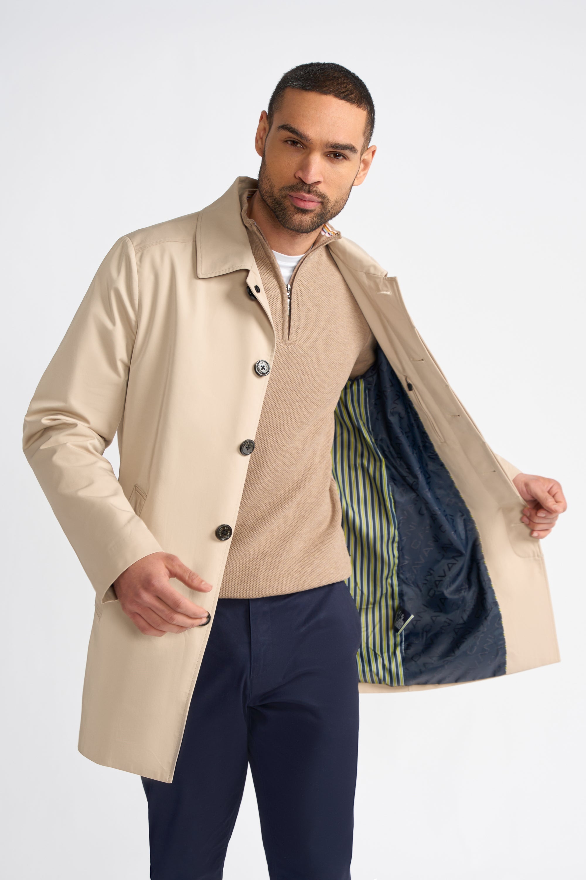 Men's Mi-Length Lightweight Casual Coat - BARRACUDA - Stone Beige Linning Picture