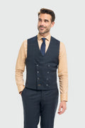 Mens navy windowpane check double breasted waistcoat Torino