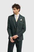 Men’s Olive Green 3 Piece Wool Herringbone Tweed Suit Thomas Model Picture