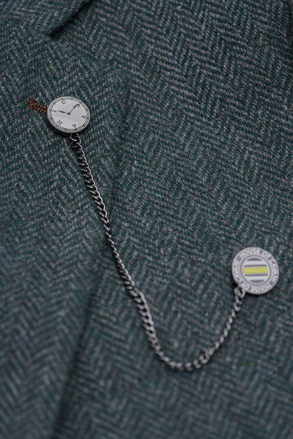 Men’s Olive Green 3 Piece Wool Herringbone Tweed Suit Thomas Chain Picture