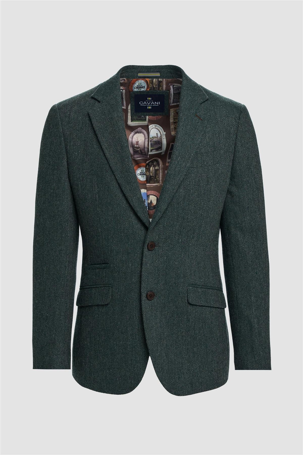 Men’s Olive Green Herringbone Wool Tweed Suit Jacket Thomas