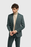 Men’s Olive Green Herringbone Wool Tweed Suit Jacket Thomas Model Picture