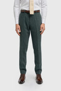 Men’s Olive Green Herringbone Wool Tweed Trousers Thomas Front Picture