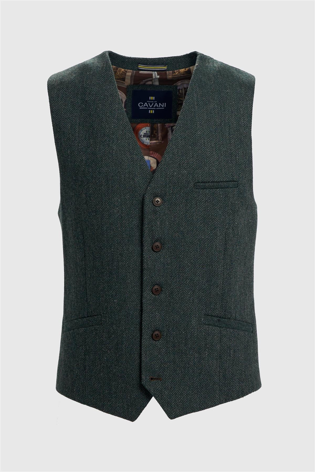 Men’s Olive Green Herringbone Wool Tweed Waistcoat Thomas