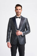 Men’s single-breasted paisley sheen slim fit tuxedo blazer front view