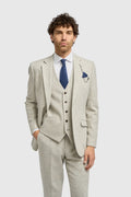 Men’s Pearl Grey 3 Piece Wool Herringbone Tweed Suit Thomas Model Picture